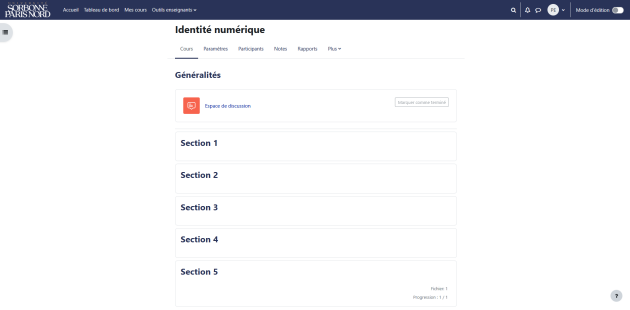 Capture d'écran d'une page de cours
